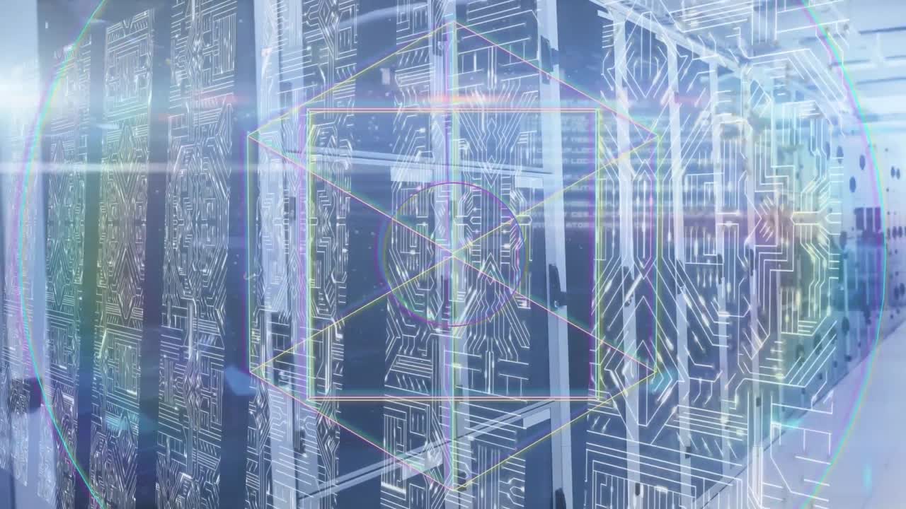 Animation of shapes and interference over server room