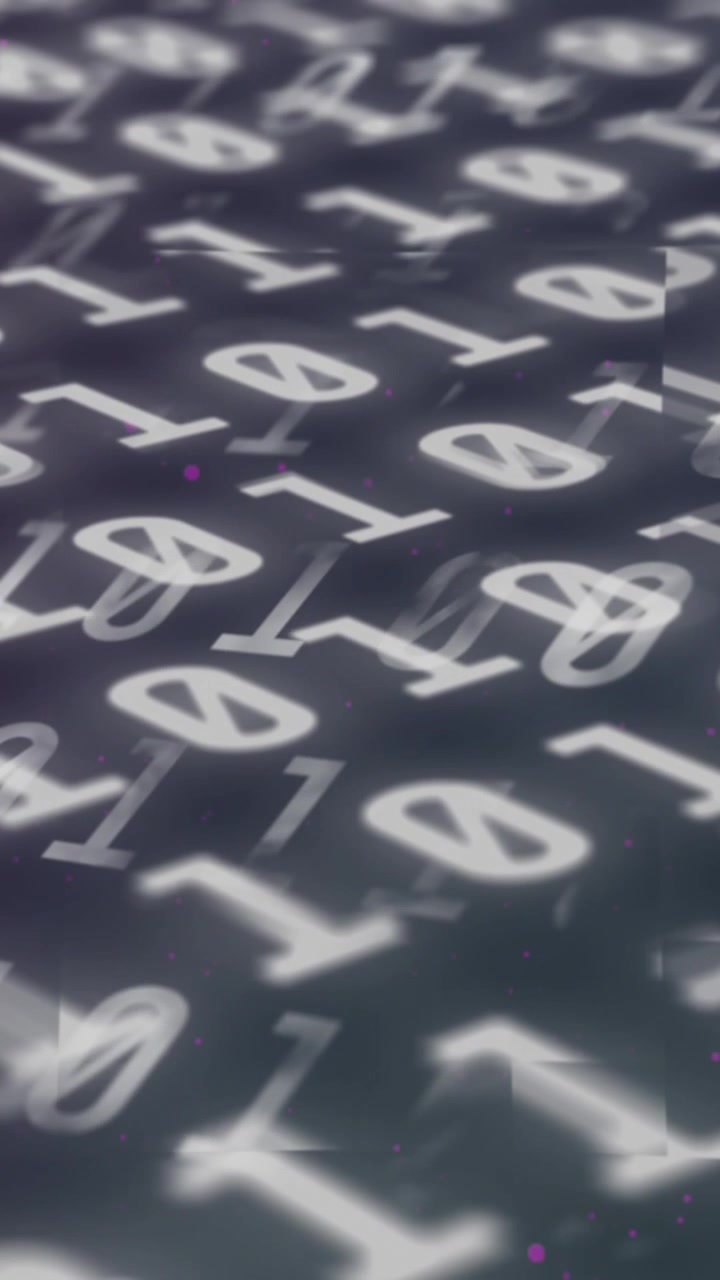 Digital animation of binary coding digital data processing against grey background
