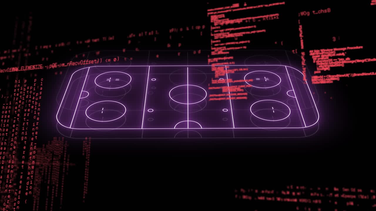 Animasjon av databehandling over en neon ishockeybane