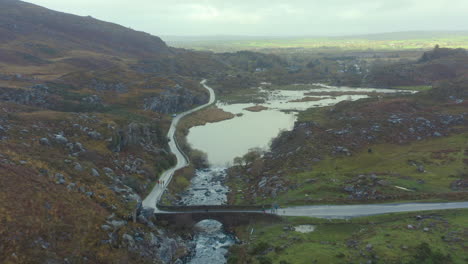 aerial view of the wishing bridge, located in the gap of dunloe, co kerry, ireland