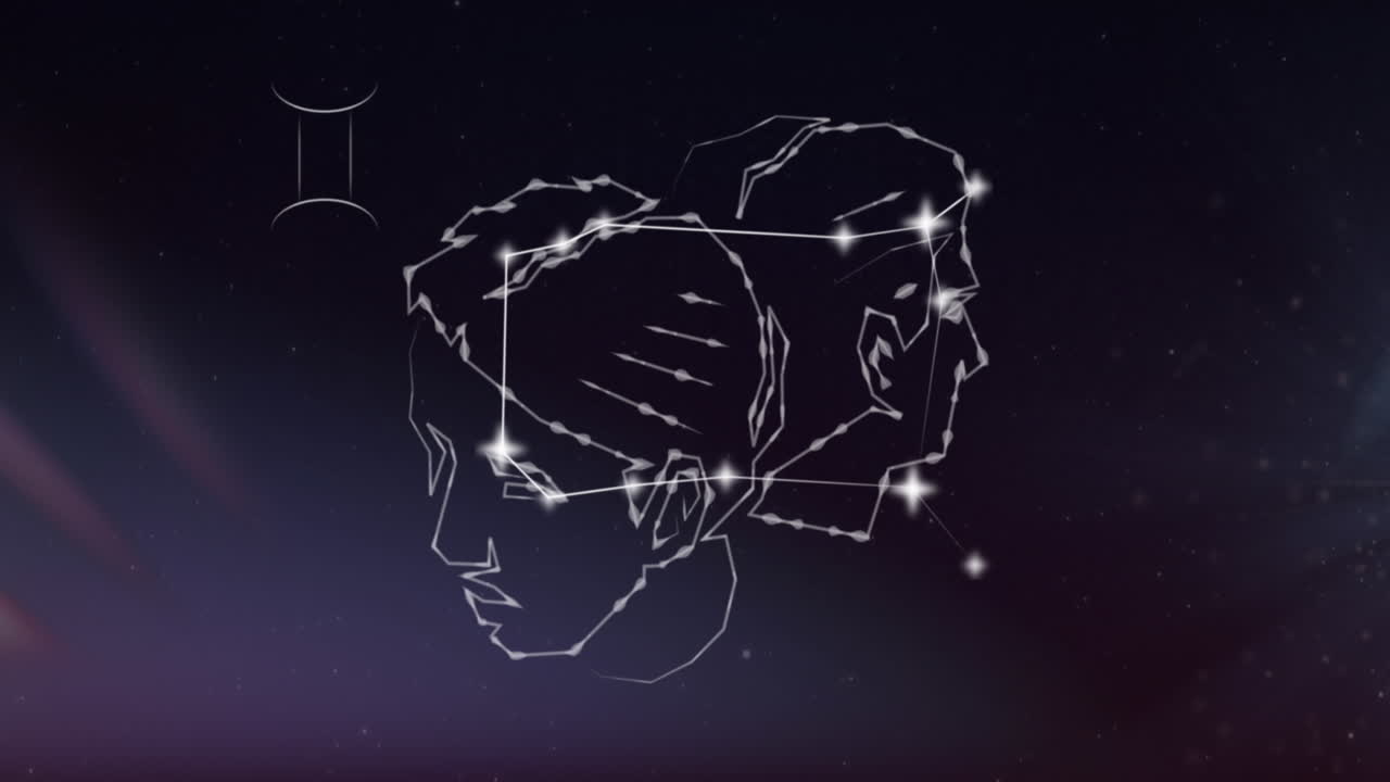 animación del signo de la estrella gemini con estrellas brillantes