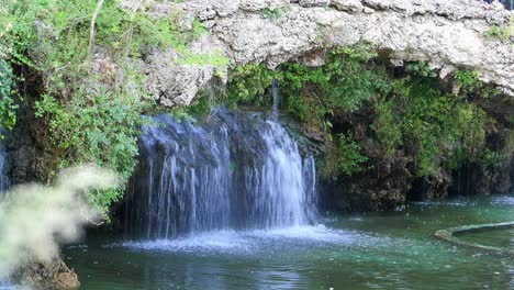 a small waterfall in a garden