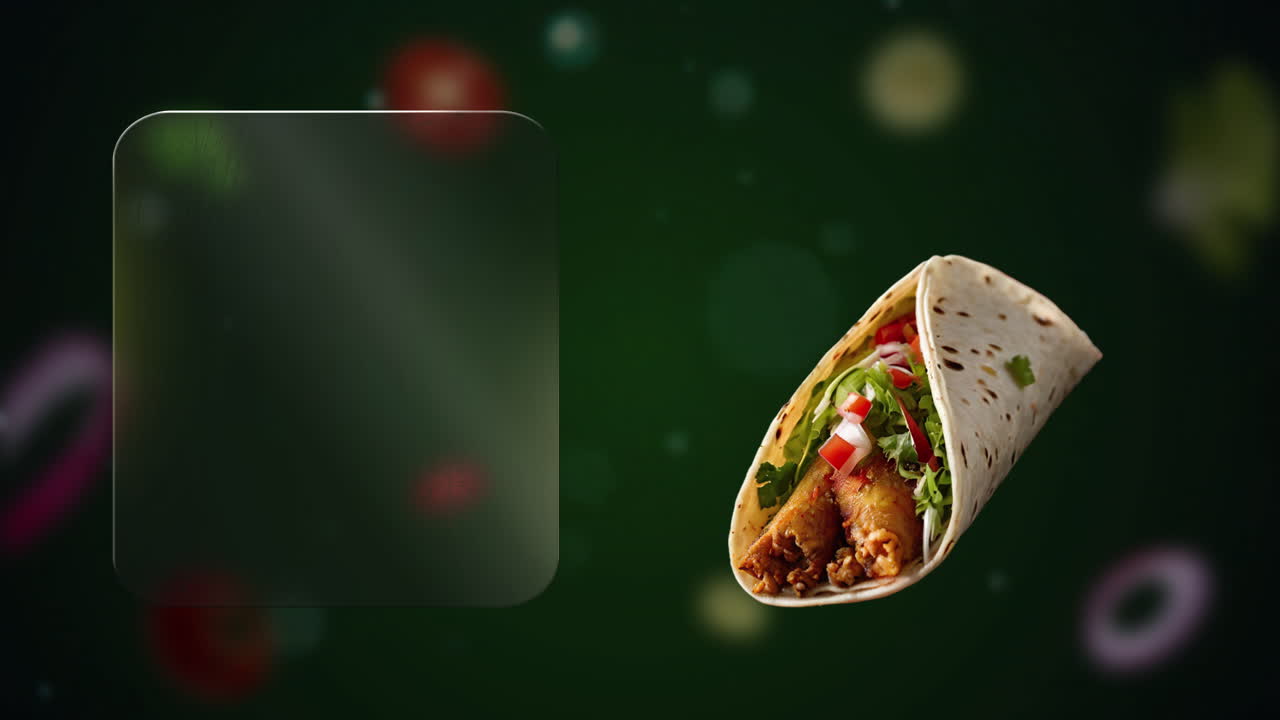 Fried fish doner gyros with vegetables (green background) - customize the side glass board with text, deal or your restaurant’s name