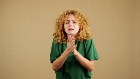 emotional woman expressing sadness and discomfort
