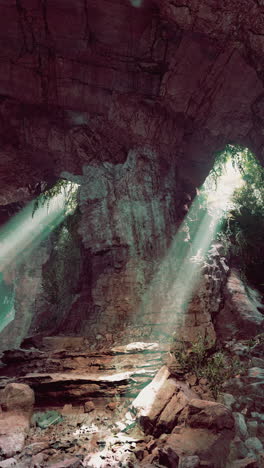 sunlight streaming through the entrance of a cave