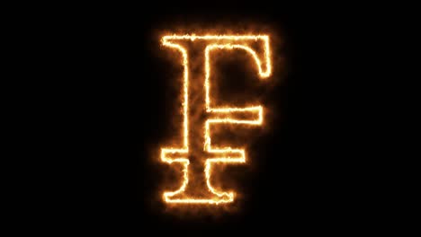 franc symbol of burning flame. french franc symbol made from fire flame. flaming burn font or bonfire alphabet text with sizzling fiery shining heat effect. 3d rendering.