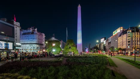 timelapse view of the iconic obelisk of buenos aires and traffic on 9 de julio ave in buenos aires, argentina