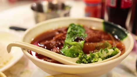 delicious beef noodle soup served at food bazaar