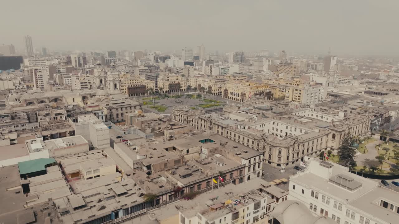 Panoramic Aerial View Of The Plaza San Martín In Colmena Avenue, Lima District, Peru.