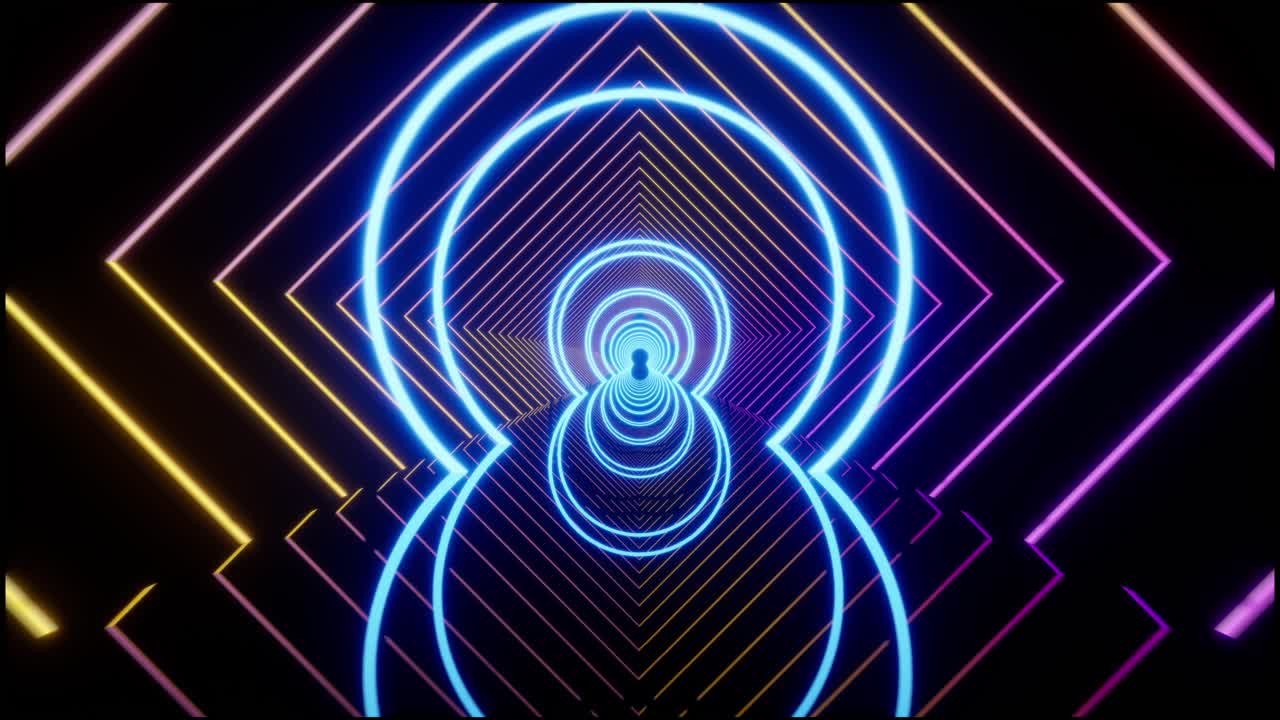 Neon Abstract Background. Moving Laser Rays. Computer Generated Motion Design. Animated Glowing Lines