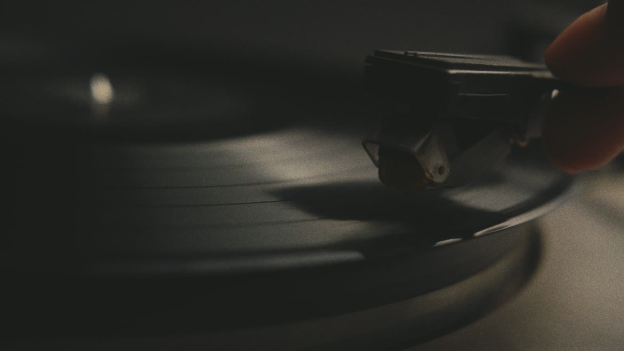 빈티지 비닐 레코드 플레이어의 클로즈업