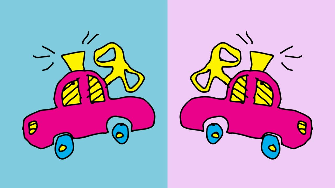 Sfondo continuo pop art con disegni di bambini a tema macchinina giocattolo