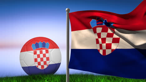 animation of flag of croatia and football over stadium