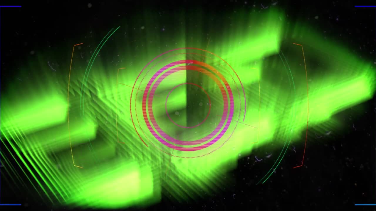 animación del escaneo del alcance y el procesamiento de datos sobre rastros de luz sobre fondo negro