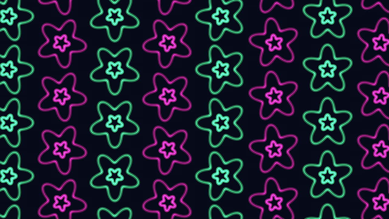 Padrão de estrelas coloridas planas em fileiras sobre gradiente preto