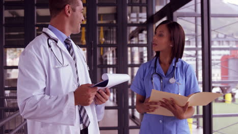 el equipo médico lee el informe en el clipboard.