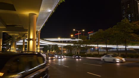 iluminación nocturna ciudad de guangzhou centro de tráfico carretera cruce panorama 4k china