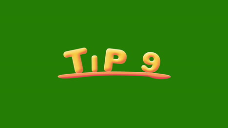 tip 9 wobbly gold yellow text animation pop up effect on a green screen - chroma key