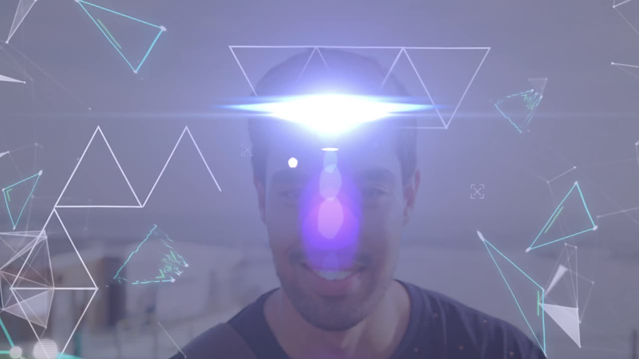 animación de la red de conexiones a través de una mujer de negocios con auriculares de teléfono