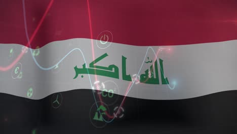 animation of data processing over flag of iraq