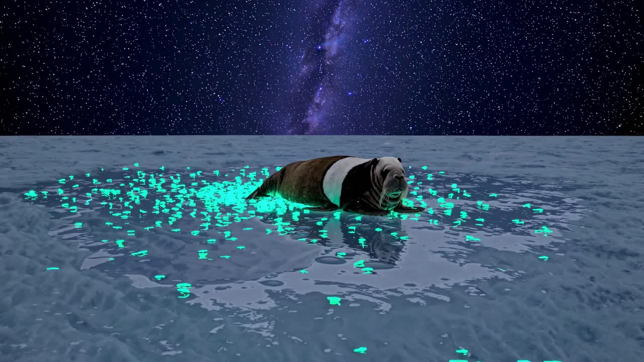 Glowing Walrus in a Starry Arctic Night