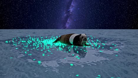 glowing walrus in a starry arctic night