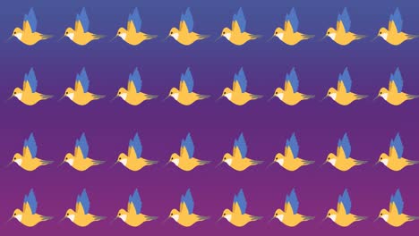 Animation-of-multiple-birds-over-purple-background