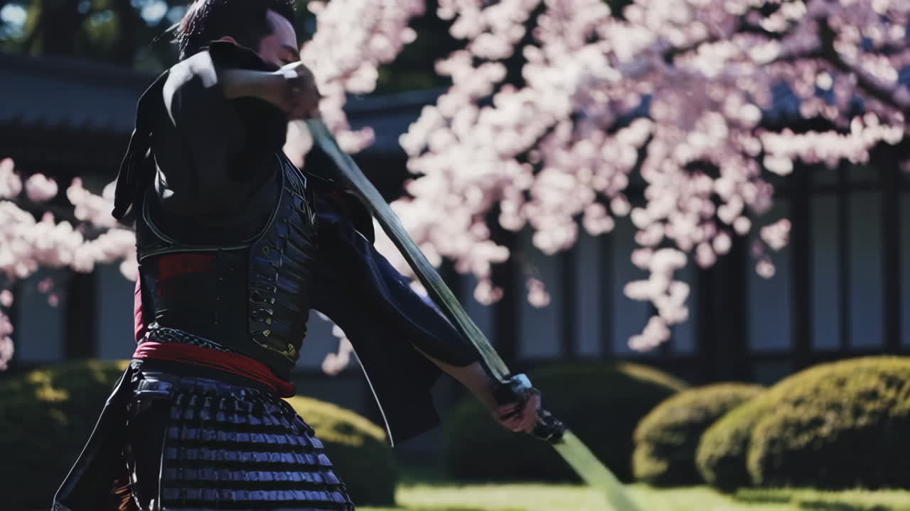 Samurai Action in a Spring Garden