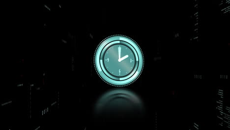 animación del reloj y el procesamiento de datos sobre un fondo oscuro