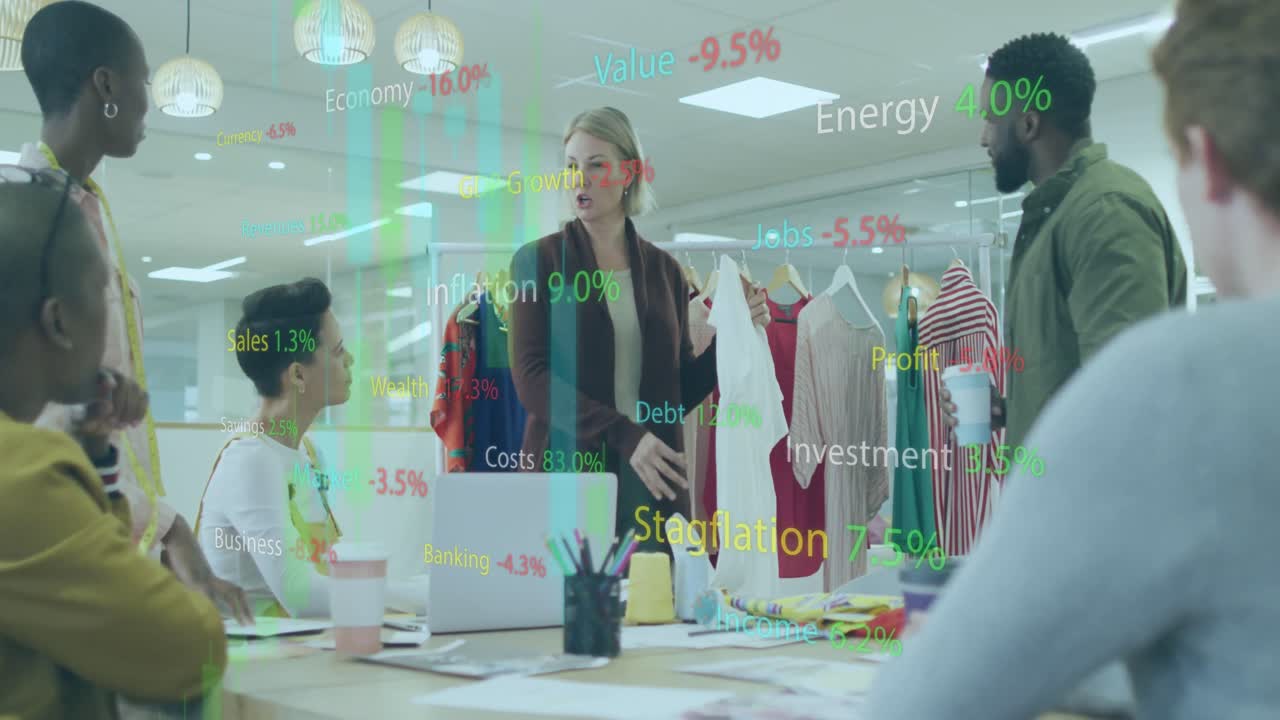 사무실에서 다양한 비즈니스 사람들에 대한 데이터 처리의 애니메이션