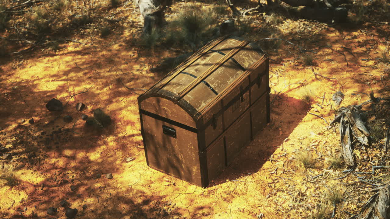 Discovery of an ancient treasure chest in a sunlit australian landscape