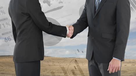 handshake between two businessmen with graphs and statistics 4k