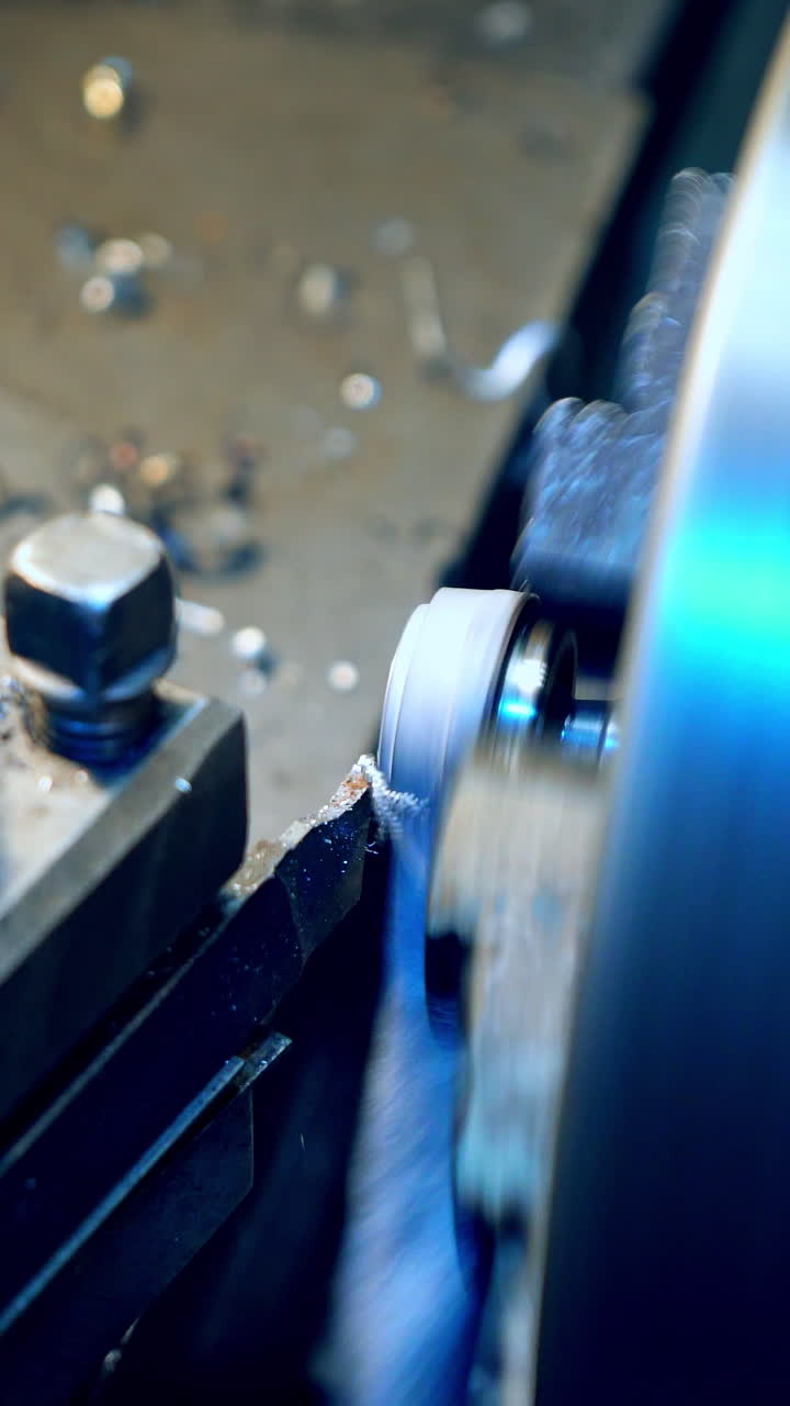 Metalworking machine at workshop. Industrial machine in the factory at metalworks. Vertical video