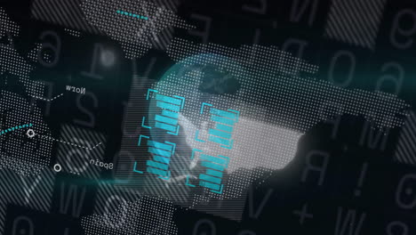 digital data processing animation over world map with binary code elements