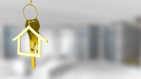 Animation-of-keys-with-house-keychain-over-blurred-background