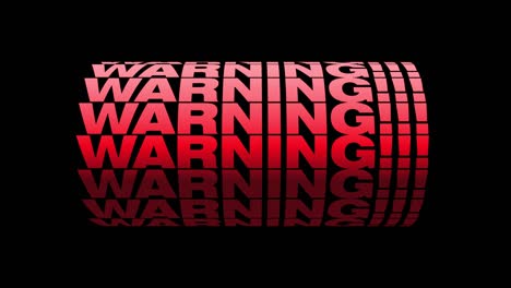 warning red text illustration animation endless looped isolated on transparent black background with alpha channel. 4k 3d seamless loop.