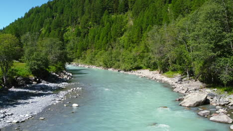 aerial landscape over glacier blue river in national park of zernez switzerland during summer day