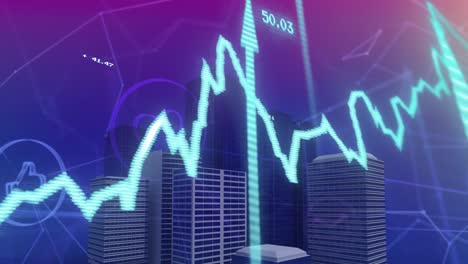 animación del procesamiento de datos sobre la ciudad y el fondo azul