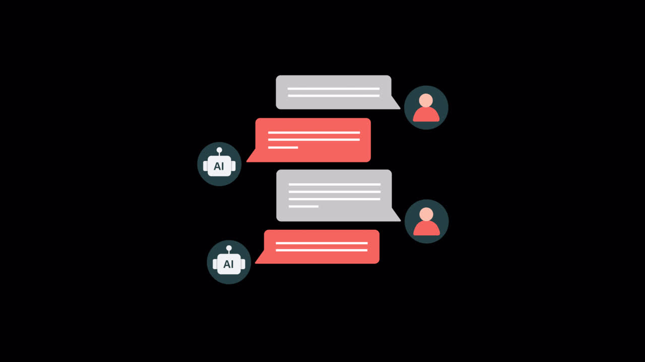 Animated Digital Conversation Between AI Chatbot and Human