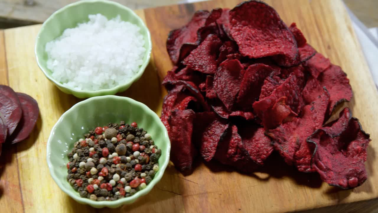 Beetroot with spices on wooden board 4k