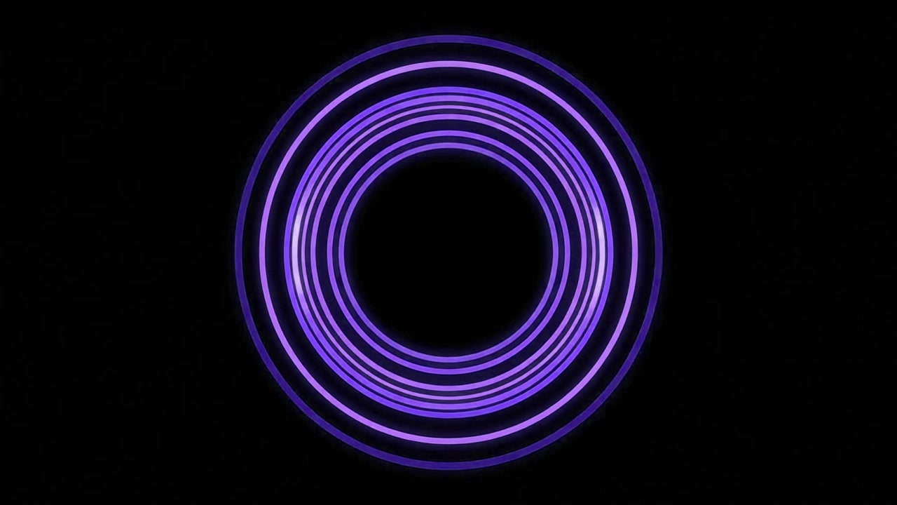 Abstract Animation of Concentric Glowing Purple Circles on Black Background