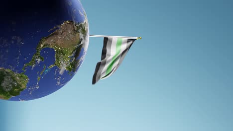 la bandera del género ondulando en la parte superior del mundo con un fondo azul