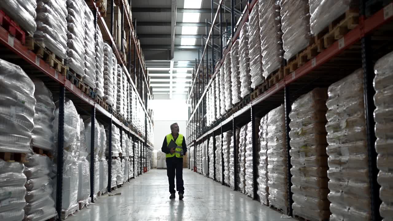 trabajador de almacén inspeccionando el inventario