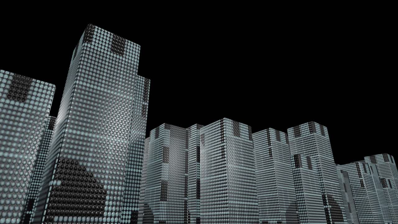 LED skyscrapers scrolling graphics buildings city 4k