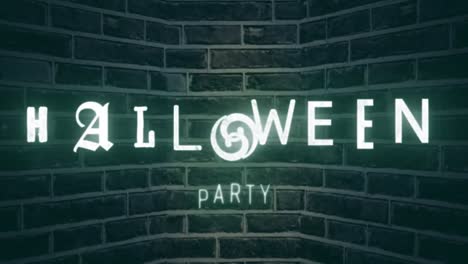 Animation-of-glowing-halloween-party-over-brick-background