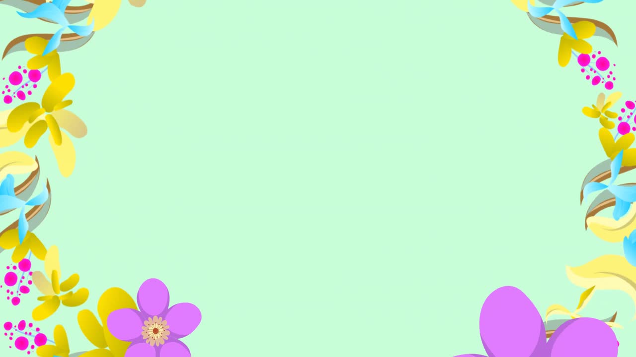 animación de un círculo giratorio de flores de primavera sobre un fondo azul claro