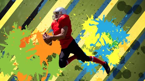 animación de un jugador de fútbol americano con una pelota sobre garabatos coloridos