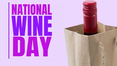 animación del texto del día nacional del vino sobre una botella de vino