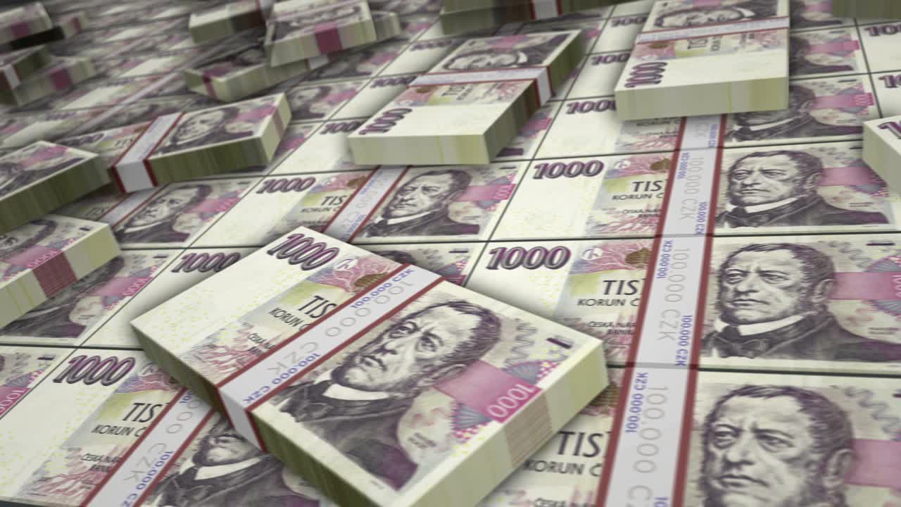 체코 코로나 돈 지폐 패크 루프 애니메이션