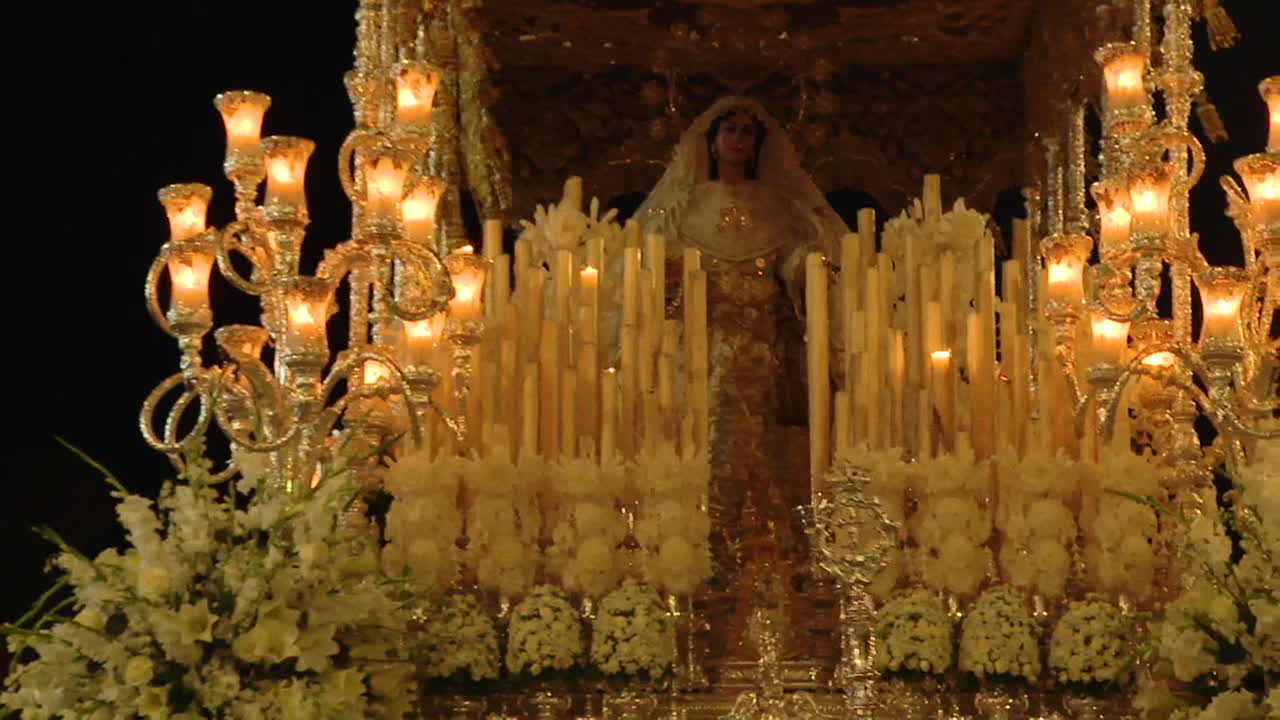 Religious Procession Float with Virgin Mary and Candles